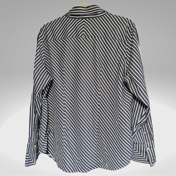 Jones New York Signature Woman Striped Long Sleeve Button Up with Collar Blouse - Picture 3 of 17